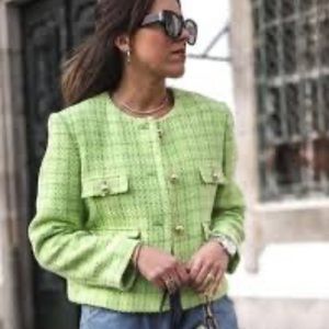 Green tweed mango jacket